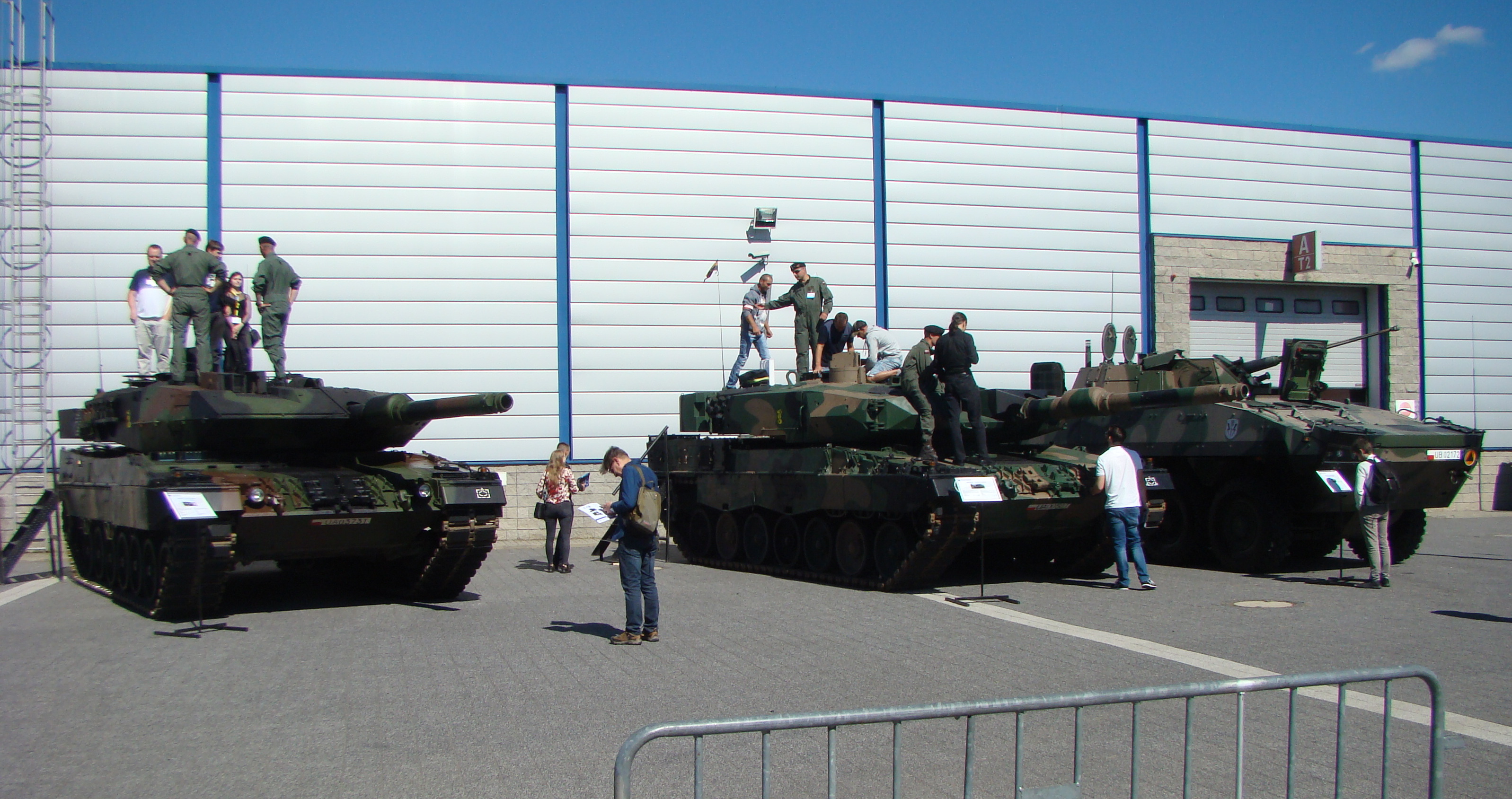Polish Army's Leopard 2A5 and 2PL and Rosomak IFV at International Defence Industry Exhibition in Kielce, Poland